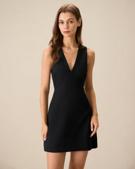 Kadın Siyah V-Neck Kolsuz Mini Elbise