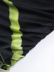 Gardenya Çiçekli File Pileli Tüp Midi Elbise