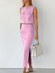 Bölünmüş Cepli Kolsuz Etek Takımı