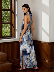 Love Era Batik Saten Askılı Uzun Elbise