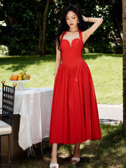 Halter Sevgiliye Pileli Midi Elbise
