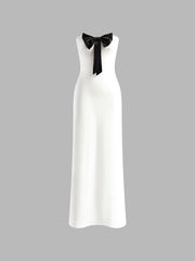 Önü Fiyonklu Straplez Uzun Elbise