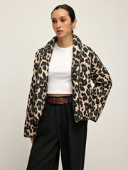 Leopar Desenli Yaka Kışlık Mont