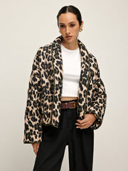 Leopar Desenli Yaka Kışlık Mont