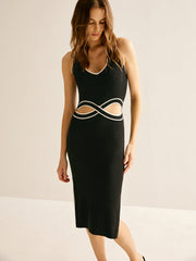 V Yaka Askılı Örgü Elbise