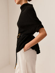 Kemersiz Balıkçı Yaka Yarım Kollu Kazak