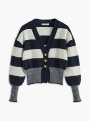 Yün Karışımlı Çizgili Büzgülü Hırka