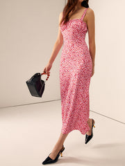 Çilek Marul Kenarlı Askılı Elbise
