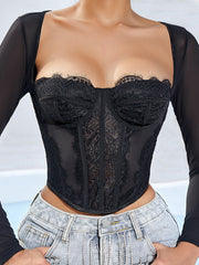 Şeffaf Uzun Kollu Sevgili Dantel Dar Eşofman