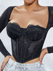 Şeffaf Uzun Kollu Sevgili Dantel Dar Eşofman