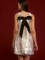 V Yakalı Payetli Fiyonklu Tank Elbise