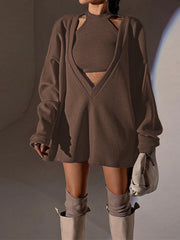 Yelekli Düz Kaburga Örgü Kazak