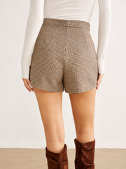 Houndstooth Düğmeli Şort