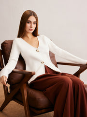 Su Damlası Düğmeli V Yaka Hırka