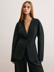 Yardımcı Bölünmüş Düğmeli Buzgülü Blazer