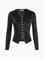 Kadife Bölünmüş Düğmeli Üst