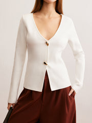 Su Damlası Düğmeli V Yaka Hırka