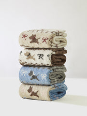 1Pr Yün Karışımlı Köpek Desenli Çoraplar