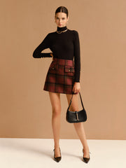 Tweed Kareli Mini Etek