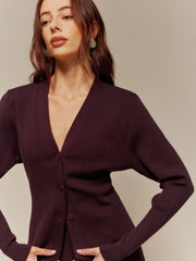 Yün Karışımlı V Yaka Düğmeli Hırka