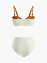 Desenli Renk Bloklu Retro Bikini Takımı