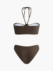 Drapeli Etekli Oval Halka Detaylı Bandeau Bikini Takımı