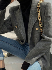 Yün Karışımlı Şevron Tüvit Kesim Blazer
