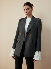 Yün Karışımlı Şevron Tüvit Kesim Blazer