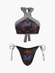 Boho Desenli Bağcıklı Askılı Bikini
