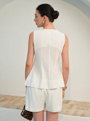 Kare Yaka Pileli Şort Takımı