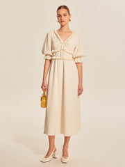 Volanlı Kenarlı Bağcıklı Elbise