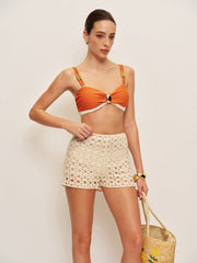 Desenli Renk Bloklu Retro Bikini Takımı