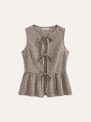 Pötikareli Önden Bağlamalı Peplum Üst