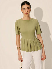 Pileli Peplum Kaburga Üst