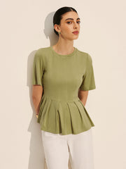 Pileli Peplum Kaburga Üst