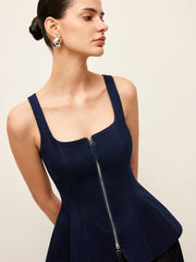 Fermuarlı Ön Kot Peplum Üst