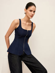 Fermuarlı Ön Kot Peplum Üst