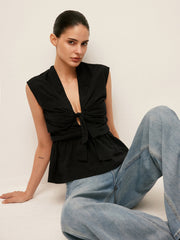 Önü Bağcıklı Peplum Üst