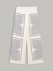 Orta Bel Geometrik Desenli Geniş Paça Pantolon
