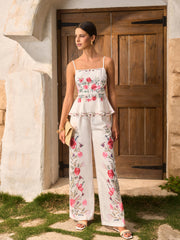 Çiçekli Peplum Üst Pantolon Takımı