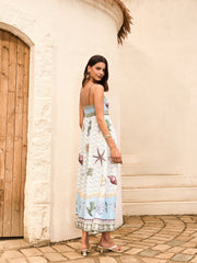 Deniz Kabuğu Desenli Cepli Atlet Elbise