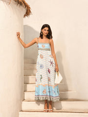 Deniz Kabuğu Desenli Cepli Atlet Elbise