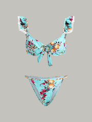 Çiçekli Desenli Bikini Takımı Ve Üst Etek