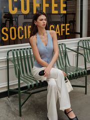 V Yakalı Ribanalı Yırtıklı Kazak Yelek