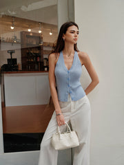 V Yakalı Ribanalı Yırtıklı Kazak Yelek