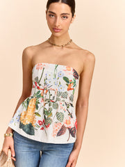 Çiçek Desenli Askısız Peplum Üst Ve Kemer