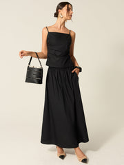 Spagetti Askılı Sırtı Açık Etek Takımı