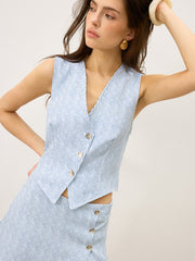 Çizgili Önü Düğmeli Etek Takımı