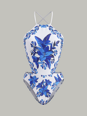 Çiçek Desenli, Arkadan Bağlamalı, Tek Parça Mayo Ve Üst Etek