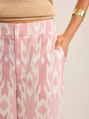 Boho Keten Görünümlü Geniş Paça Pantolon
